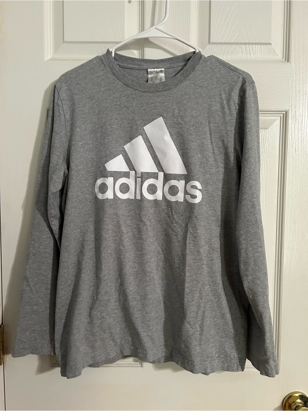 adidas Gray Long Sleeve Logo Tee with White Branding
